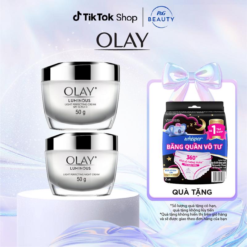 Kem Dưỡng Ẩm Ngày & Đêm Dưỡng Sáng Da OLAY LUMINOUS 50G X2 Tặng Băng Quần WHISPER Koala Gói 2 Miếng