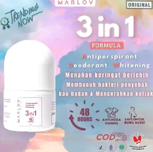 [PROMO SPECIAL] MARLOV ANTIPERSPIRANT DEODORANT WHITENING ROLL ON 3 IN 1 MENGHILANGKAN BAU KETIAK KERINGAT BERLEBIH