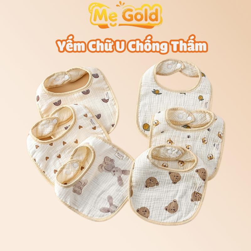 Yếm chống thấm chữ U vải muslin an toàn cho bé, Yếm cổ vuông muslin chống thấm cho bé
