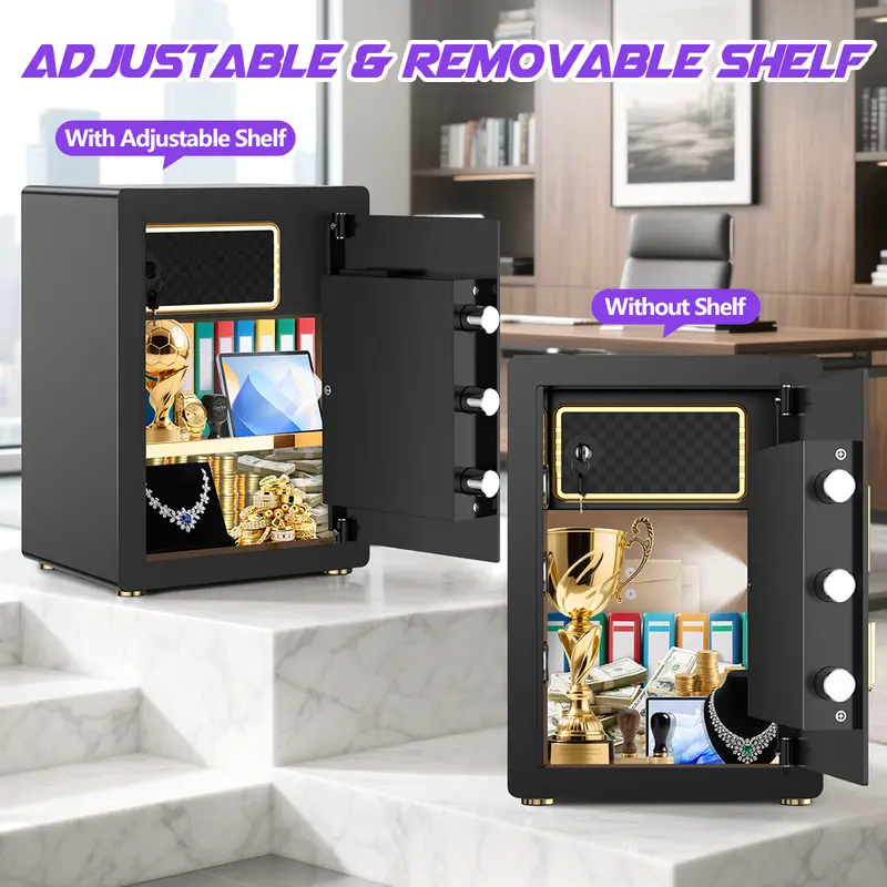 Product Introduction of TNTANTS 5.3 - 5.5 Cuft Large Safe Box. Digital Board. With Fireproof Document Bag & Alarm System for Home or Office Security. for Cash Jewerly Lock Adjustable Shelf 12