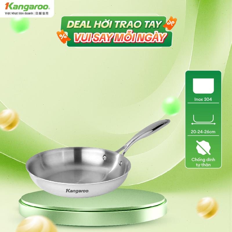 Chảo Inox nguyên khối chống dính tự thân Kangaroo KGFPD1NE 20cm-24cm-26cm