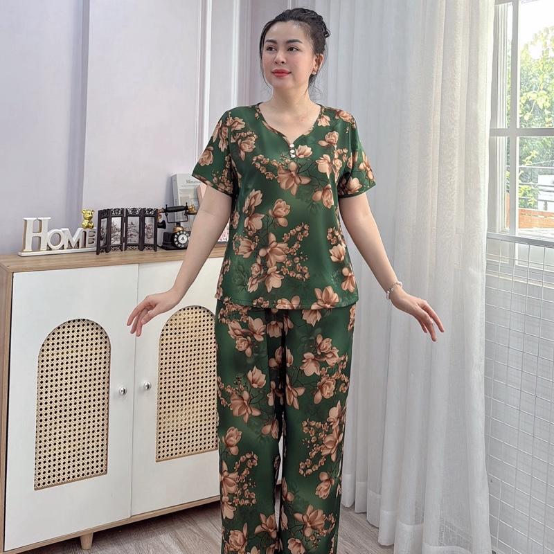 Y24 Đồ Bộ trung niên lụa Mango cao cấp quần dài chất mềm, không nhăn, thoáng mát, hoạ tiết thanh lịch sang trọng thoải mái , màu sắc tôn da, đính nút cao cấp Women Nữ 6