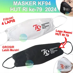Masker merah putih HUT RI 79 indonesia logo kf94 4 ply lapis 3d kesehatan no kain tni polri polisi tentara garuda bendera atlet olahraga event upacara 17 agustus pesta acara custom kementrian bumn custom grosir pns kaos partai parpol kopri pns ikn indo