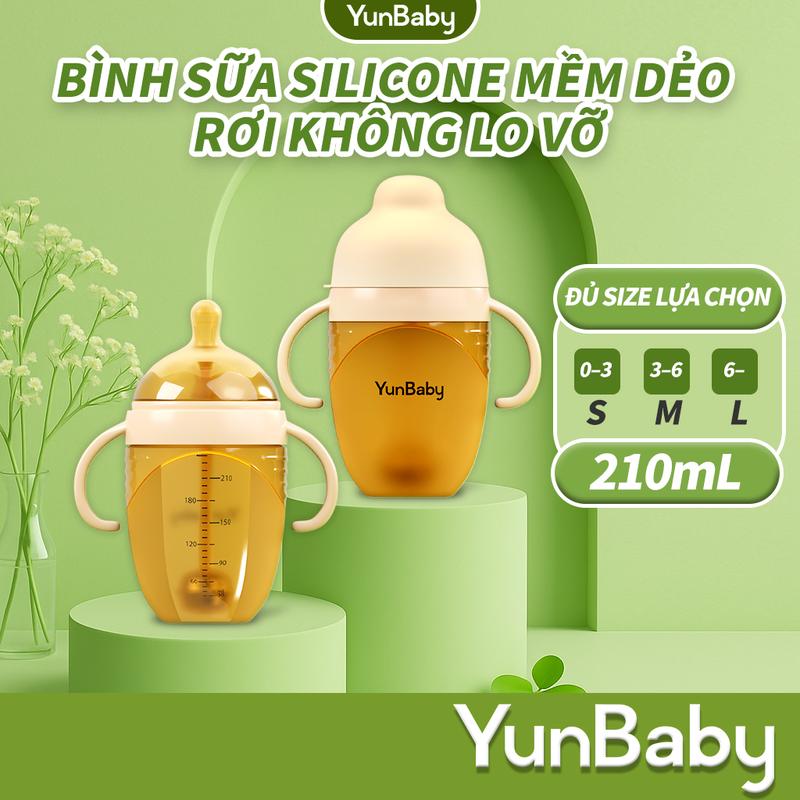 Yunbaby P36Y 210ML silicon chống vỡ. Bình sữa trẻ em bình sữa cho bé tự do bú cao cấp hỗ trợ bú qua cơ chế ép bằng tay sản phẩm silicone dùng cho thực phẩm tay nắm dễ cầm tạo niềm vui cho bé.
