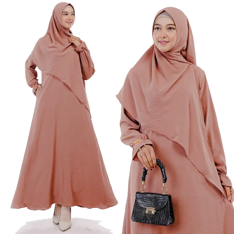 Inaya One Set Gamis Setelan Jilbab Crinkle Airflow Premium Muslim Panjang 0