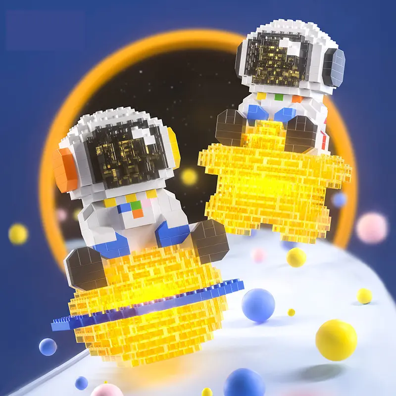 BLOCK CITY (Bisa bersinar) Nano Block Glowing Astronaut Spaceman Mainan Anak Balok Susun Seri Ruang Angkasa Hadiah Anak Perempuan Laki Laki DIY KIT Lampu Plastik 5