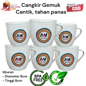 Cangkir Gemuk Cantik Tahan Panas 6pcs Tanpa Tutup BPA Free Food Grade Diameter 8cm Tinggi 8cm