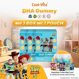 [AIO-TT] Cool-Vita - Disney Toy Story5 - 3 Box DHA Gummy + 2 Pouch DHA Gummy (Total 62 Gummy) Rasa Buah Mix Apel Mangga dan Jeruk Gummy Vitamin Anak (Mulai 3 Tahun) dan Dewasa| Gummy Bervitamin Dukung Tumbuh Kembang Otak Optimal| BPOM & HALAL