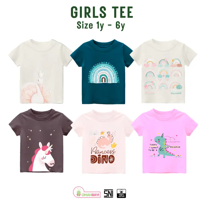 OMAHBAYI - Kaos Anak Perempuan Bahan Cotton Combad Umur 1 sampai 6 tahun 0