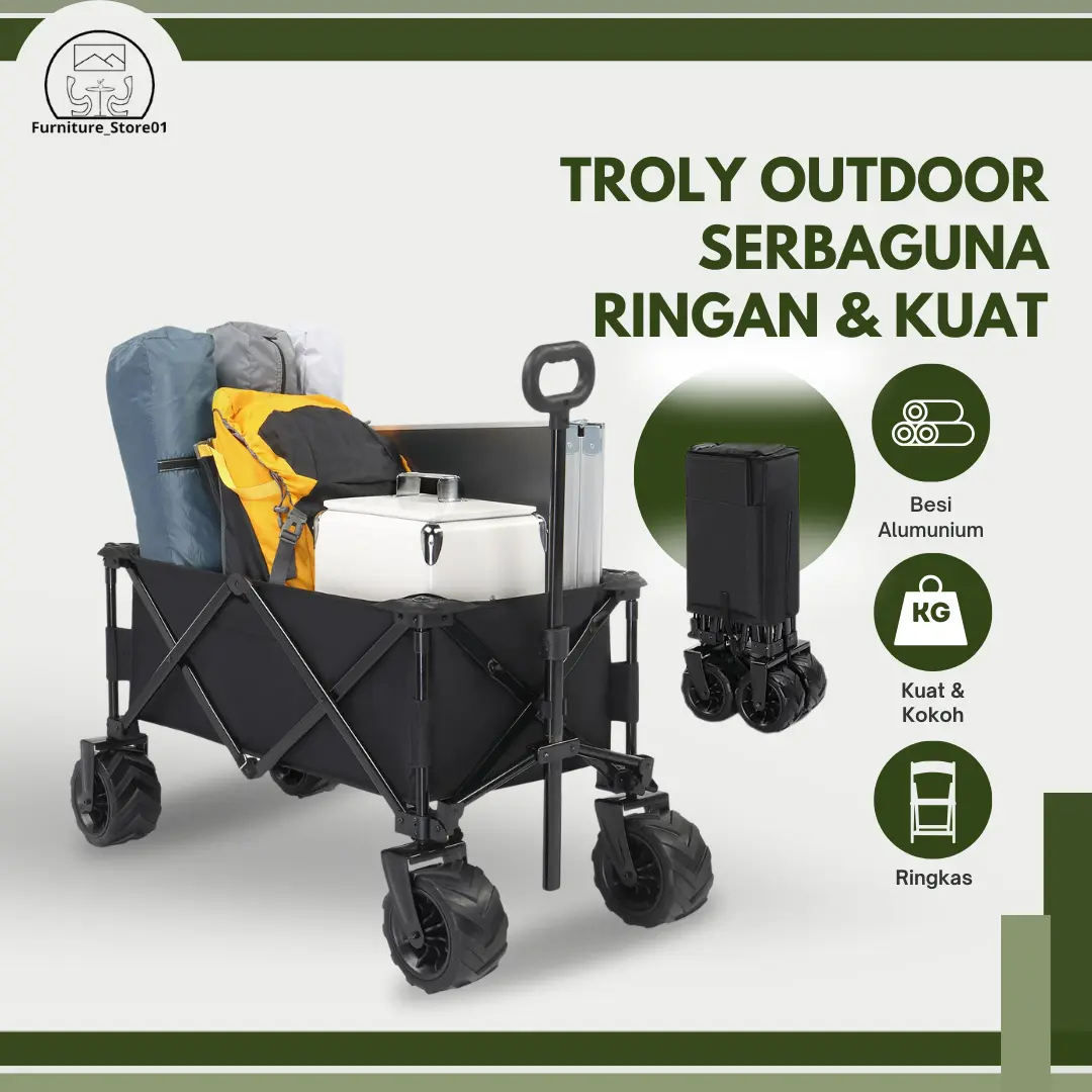 Troli Barang Lipat Camping Trolley Outdoor Folding Wagon Cart