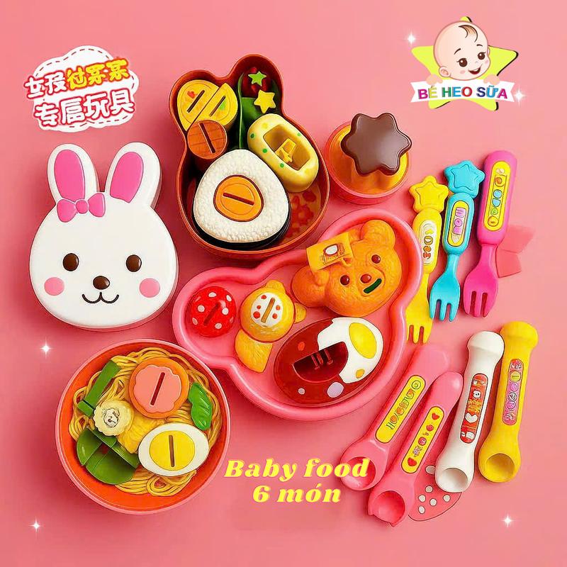  Full Bộ 6 Món Đồ Chơi Baby Food Khay Đồ Ăn 6 Món Mô Phỏng Bánh Pudding Bánh Quy Donut Hamburger Cơm Bento Gấu Thỏ Gà KFC Mỳ Ramen Kèm Ốc Quế Tăng Sáng Tạo Cho Bé 