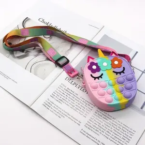 ELF1442 Tas Selempang Rubber Motif Unicorn Tas Anak PopIt Rainbow Fashion