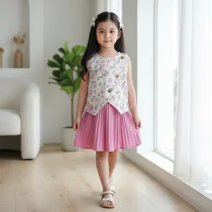 Baju Anak Perempuan -  READY STOCK Setelan Anak Anastasha Motif Flora Terlaris / Fashion Oneset Anak Perempuan Atasan Rok Plisket Terbaru