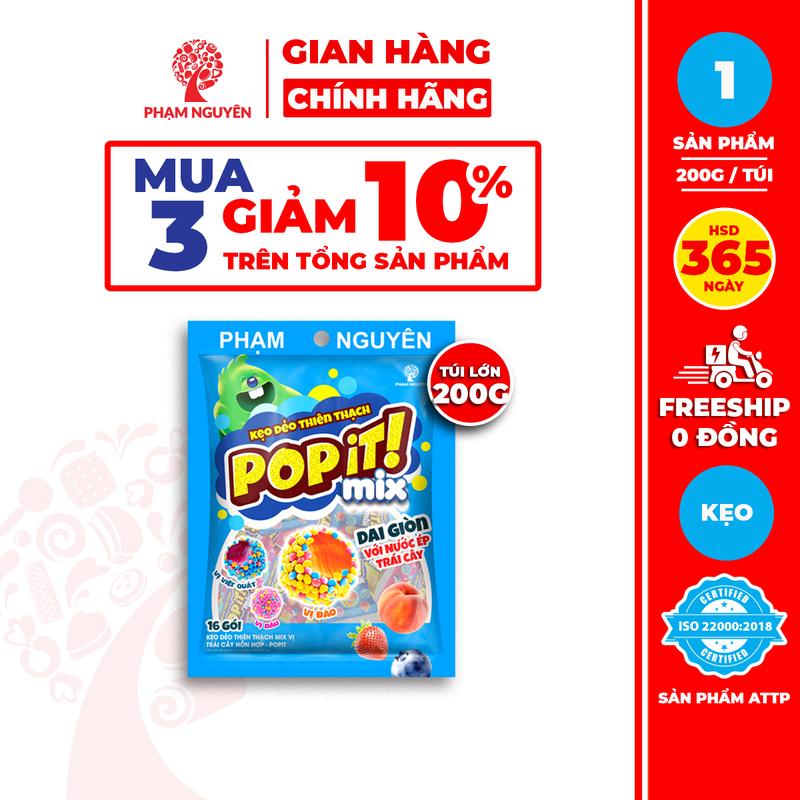   MUA 3 GIẢM 10%  Túi lớn Kẹo Dẻo Thiên Thạch Từ Nước Ép Trái Cây Thật Mix Vị Popit Phạm Nguyên 200g | Kẹo Dẻo | Đồ Ăn Vặt 