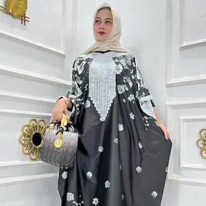 KAFTAN  premium kombinasi motif kalung bordir metalik silver Mewah