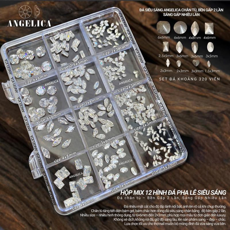  Hộp Mix 12 Hình Khoảng 320 Viên Đá Pha Lê Siêu Sáng Cao Cấp Chính Hãng ANGELICA 