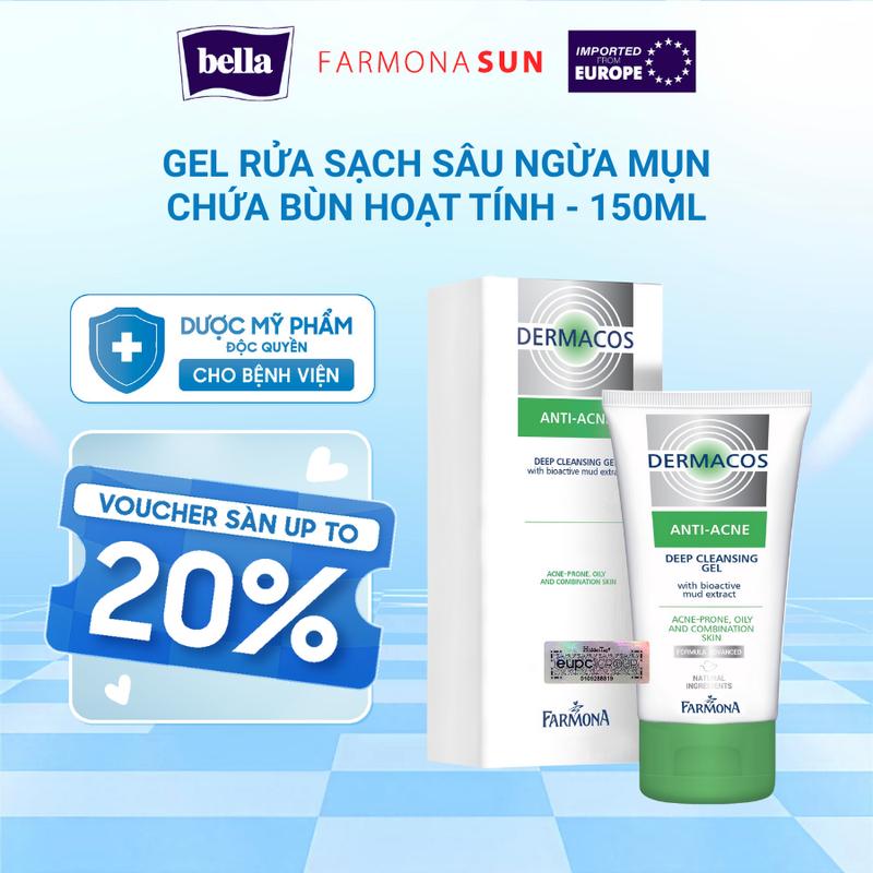  Sữa Rửa Mặt Dermacos Farmona Giúp Loại Bỏ Mọi Bụi Bẩn Lượng Dầu Dư Thừa Trên Da Anti-Acne Deep Cleansing Gel 150ML 