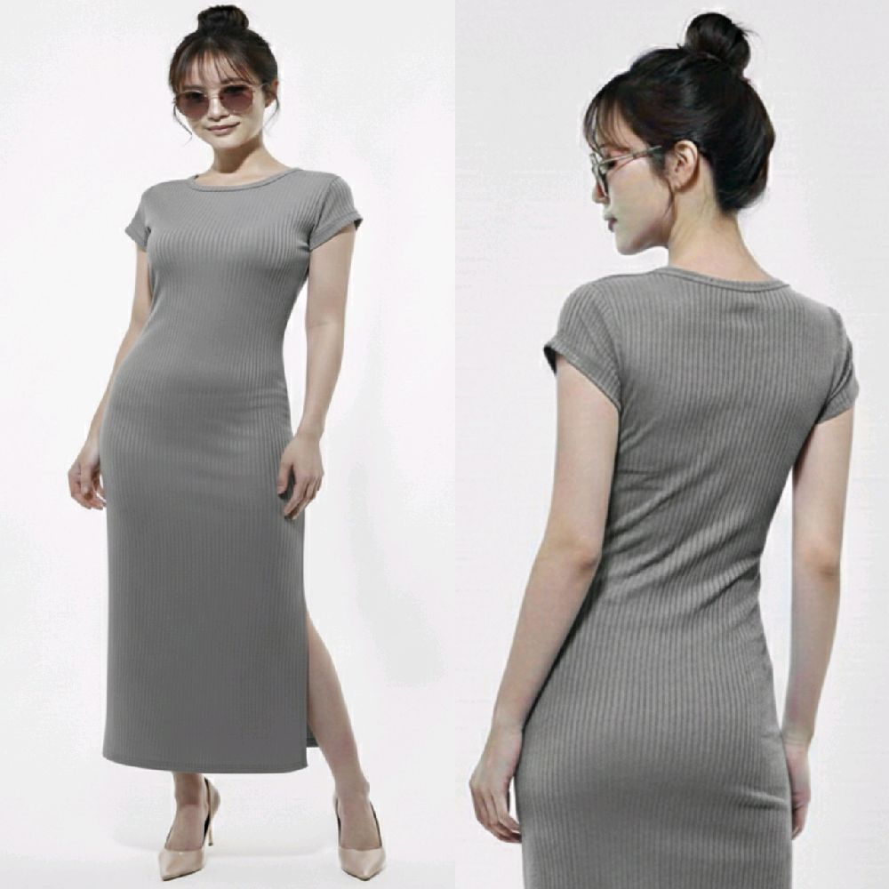 Dress Casual Wanita Slim Fit Pressbody Lengan Pendek Belah Samping Lime
