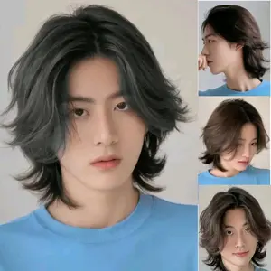 WIG PRIA RAMBUT PENDEK BELAH TENGAH PANJANG MULLET PENDEK GELOMBANG FIBER SINTETIS HIGHT QUALITY