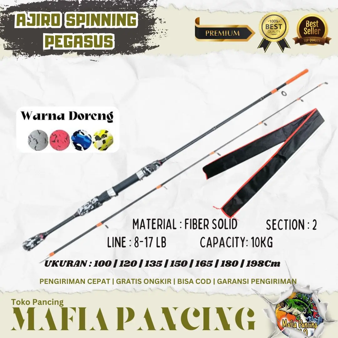 Joran Pancing Ajiro pegasus galatama kolam kuat 10 kg action medium lentur fiber solid ukuran 100 120 135 150 165 180 198 cm COD