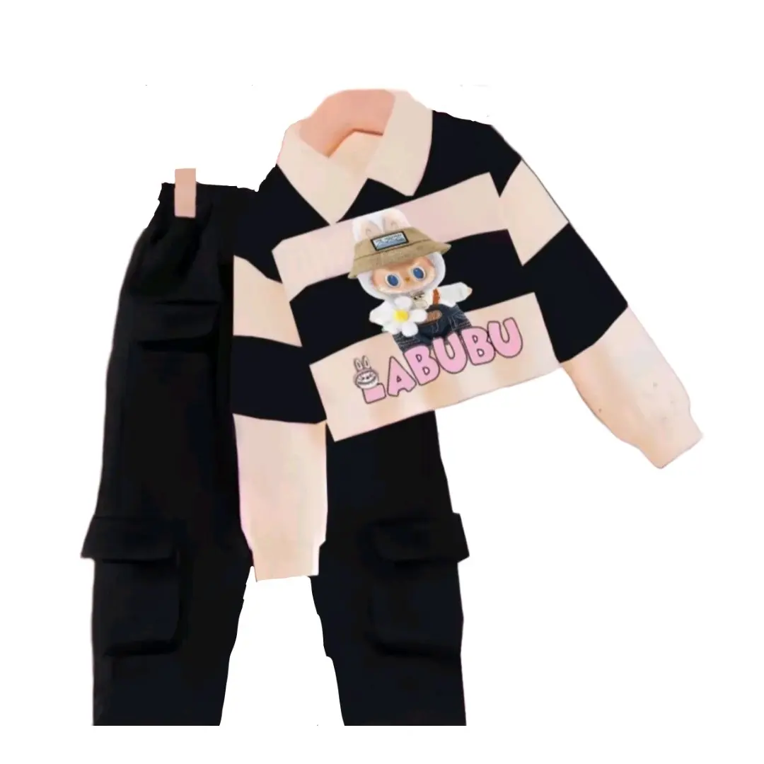 Setelan anak Perempuan | Baju Labubu anak  Perempuan | Baju Anak Gambar Labubu | Fashion Anak | Pakaian Kaos Celana Kargo