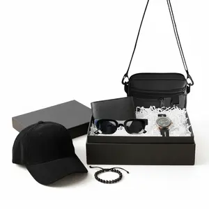 ELNATAS STORE Gift Set Pria Premium - Topi Baseball Korduroi, Kacamata Hitam Fashionable, Jam Tangan Elegan, Dompet Kulit Sintetis, Tas Selempang, Gelang Batu - Hadiah Istimewa untuk Pria Modern Tali