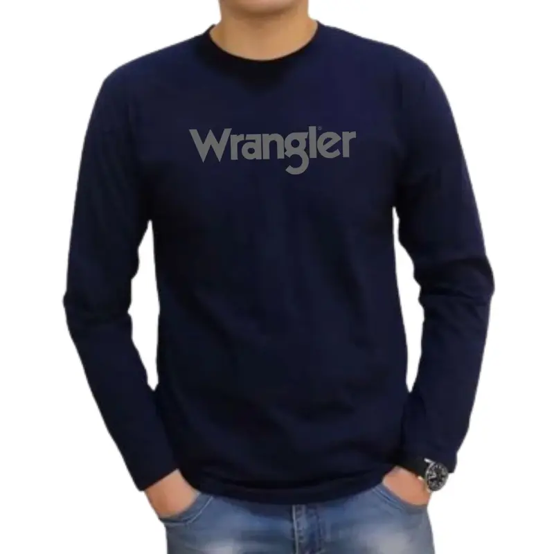 Baju Distro Wrangler Lengan panjang Bahan Katun Combed 24S Kaos Pria Nyaman Lembut Keren Oblong Santai 0
