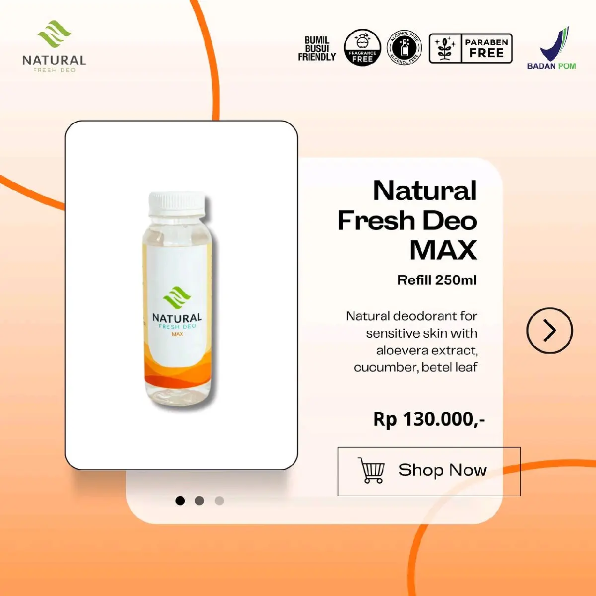 Natural Fresh Deo Max Refill 250ml Deodoran Alami Deodorant Ketiak Bpom Hempaskan Bau Badan