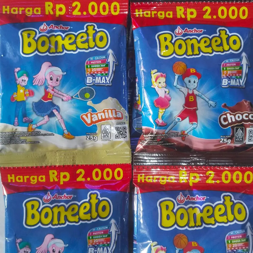 Susu Boneeto Sachet rasa Coklat dan Vanila (1 Susu Boneeto (1 renceng isi 10 pcs)