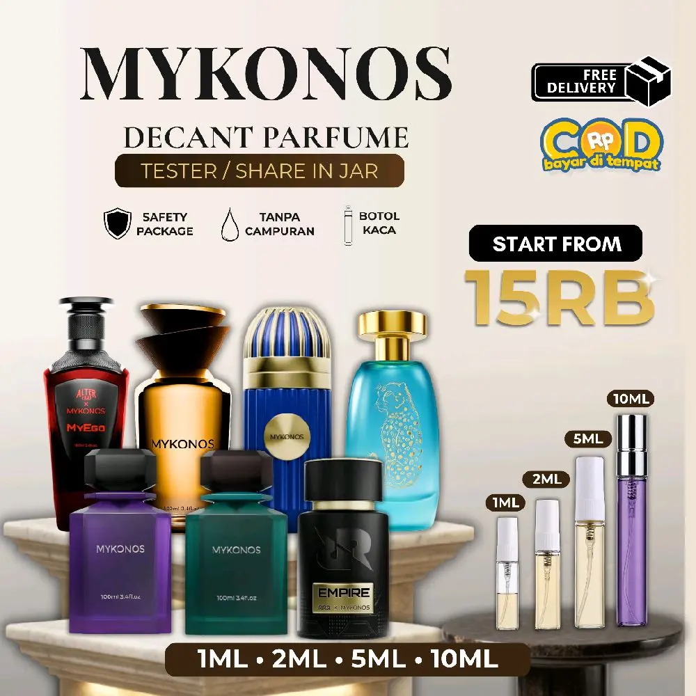 MYKONOS Decant Tester Parfum Original 10ml - Aroma Asli dari Botol Asli untuk Mencoba & Koleksi Parfum Favorit