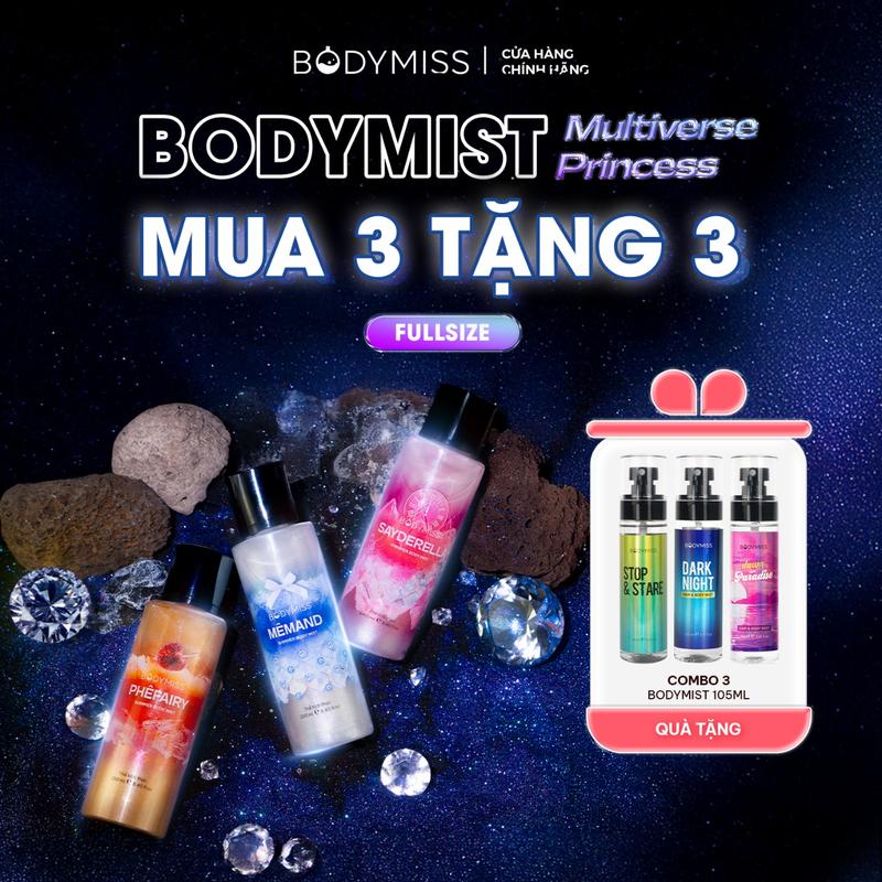[MUA 3 TẶNG 3 FULLSIZE] Body Mist Nhũ Xịt Thơm Lấp Lánh Cho Nữ BODYMISS Chính Hãng Lưu Hương Thơm Lâu, Xịt Thơm Toàn Thân Body Mist Nhũ Cho Nam Học Sinh Sinh Viên Hương Nước Hoa Perfume Cosmetic Fragrance Hair Mist 250ml