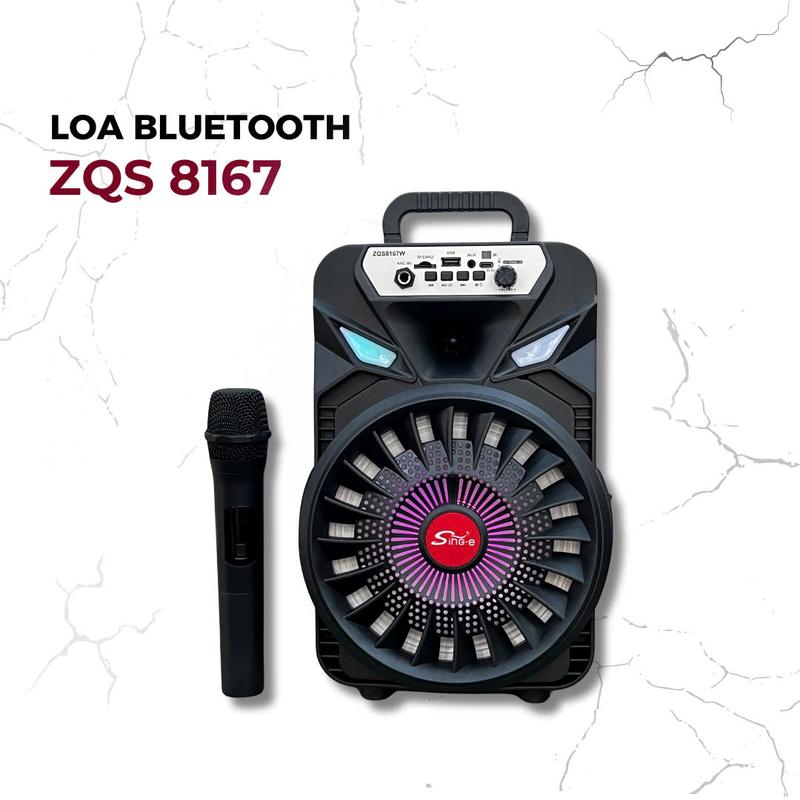 [Tặng kèm MICRO] Loa Bluetooth ZQS8167, thiết kế hiện đại đẹp mắt với dãy led 7 màu,  bass ấm âm thanh trong trẻo, phù hợp cho karaoke gia đình.
