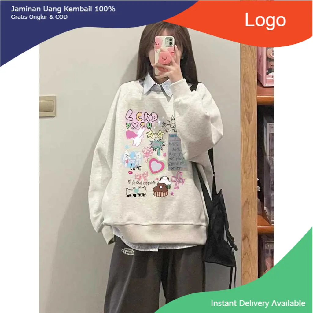 NEPL RABBIT LOVE SWEATER CREWNECK MOTIF TEXT KARTUN LUCU