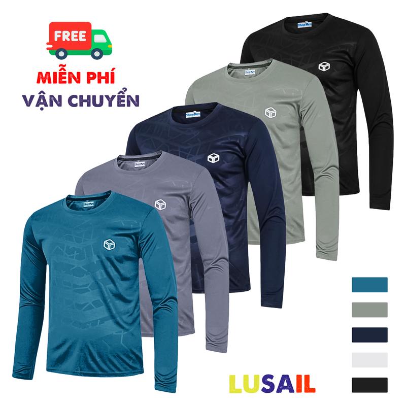 LUSAIL Combo  Áo Thun Giữ Nhiệt Nam Co Giãn Thoáng Khí Polyester Cổ Tròn Dáng Trung Bình Màu Xanh Đen Xám Than Ghi - Made in Vietnam Miễn phí vận chuyển