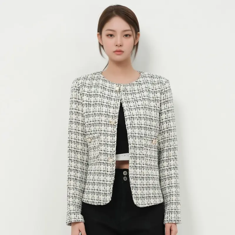 [MEIN][READY STOCK] Outer Coat Blazer Kasual Wanita Coat Elegant Wanita  Panjang Putih 5545 Hitam Putih L