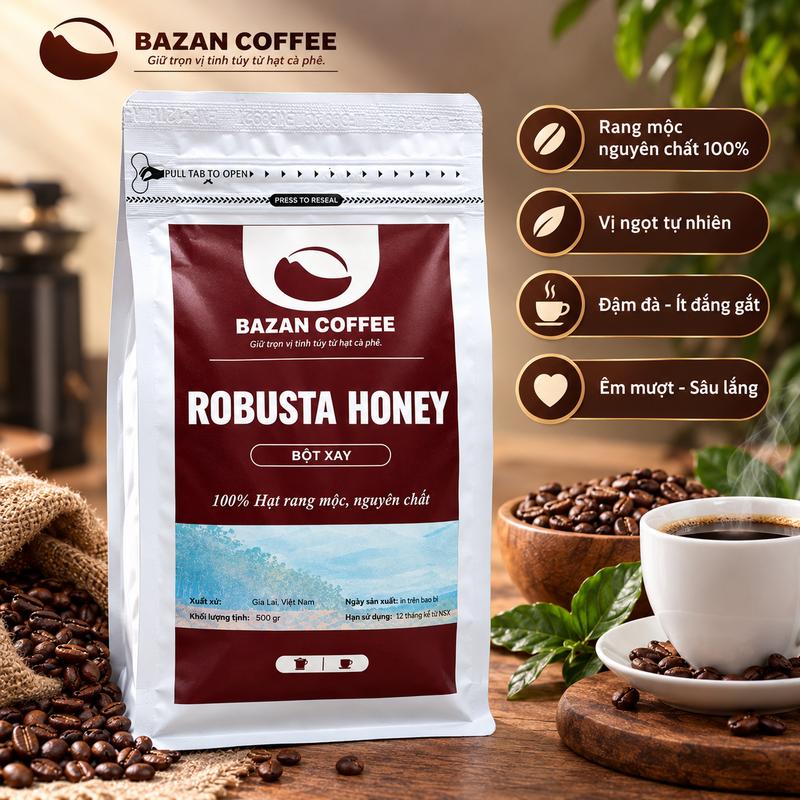 Cà Phê ROBUSTA HONEY – Vị Đậm, Hậu ngọt – Dành Cho Pha Máy & Phin Bazan Coffee