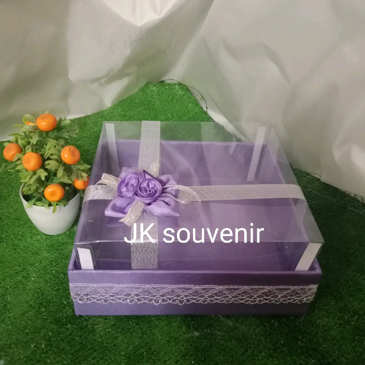 kotak kue kotak bingkisan kotak seserahan renda pita bunga samping 25*25*11