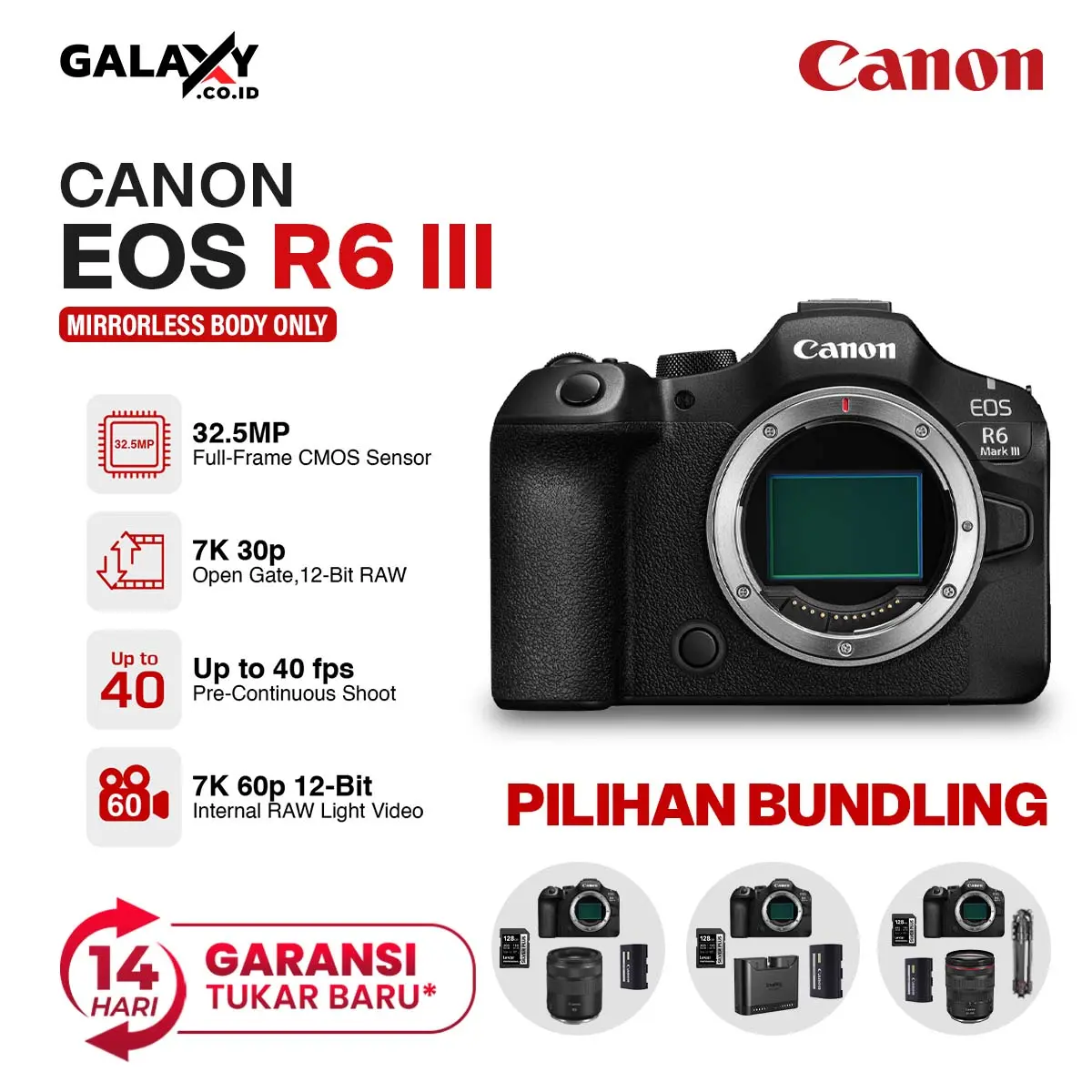 Canon EOS R6 Mark III Body Only BO Camera Mirrorless Full Frame Resmi