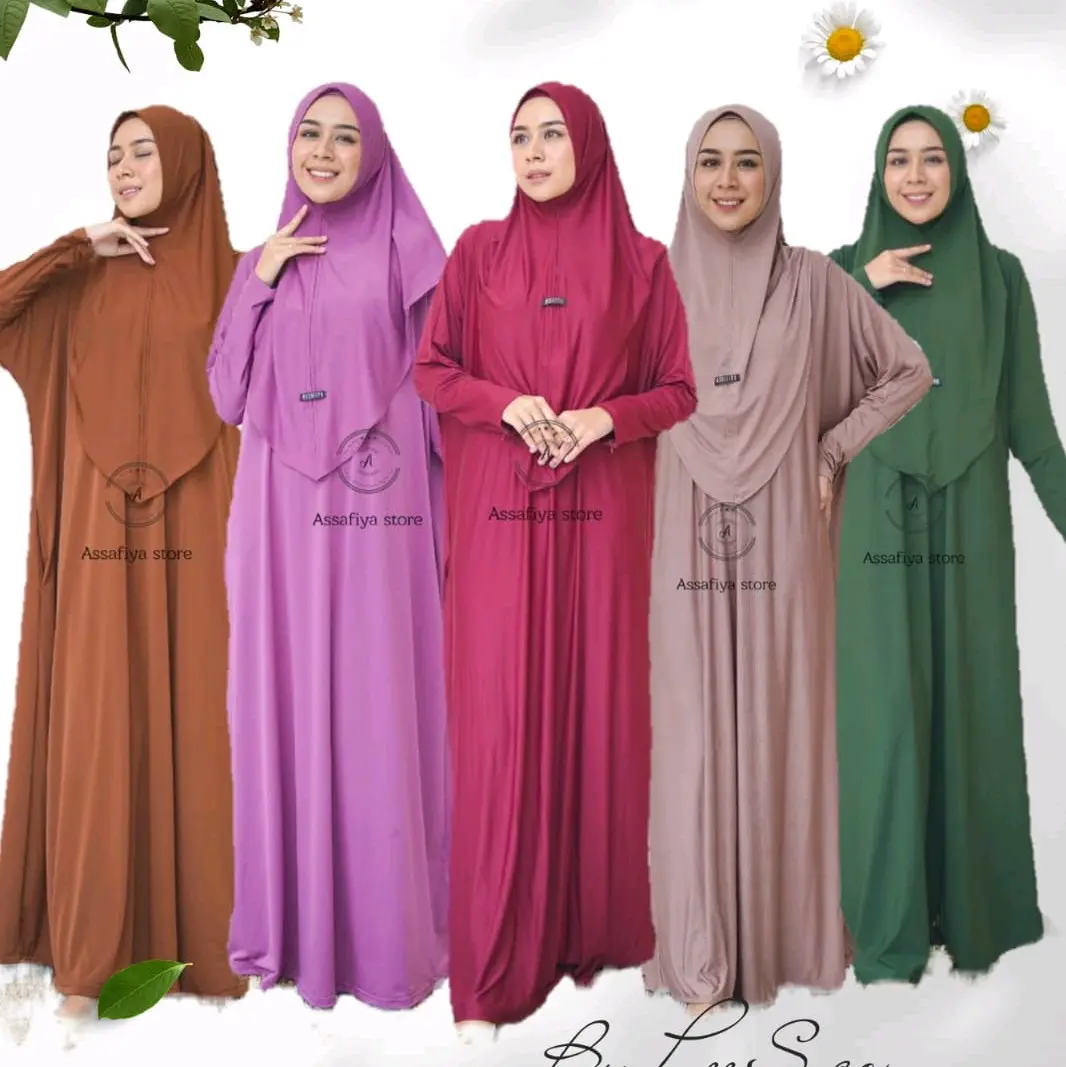 Abaya One Set Kerudung+Ciput Lengan Resleting Terbaru Casual Silver elegan xl