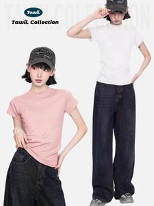 Tawii. Plain cotton Top Tshirt short Sleeve for summer Basic Women t shirt