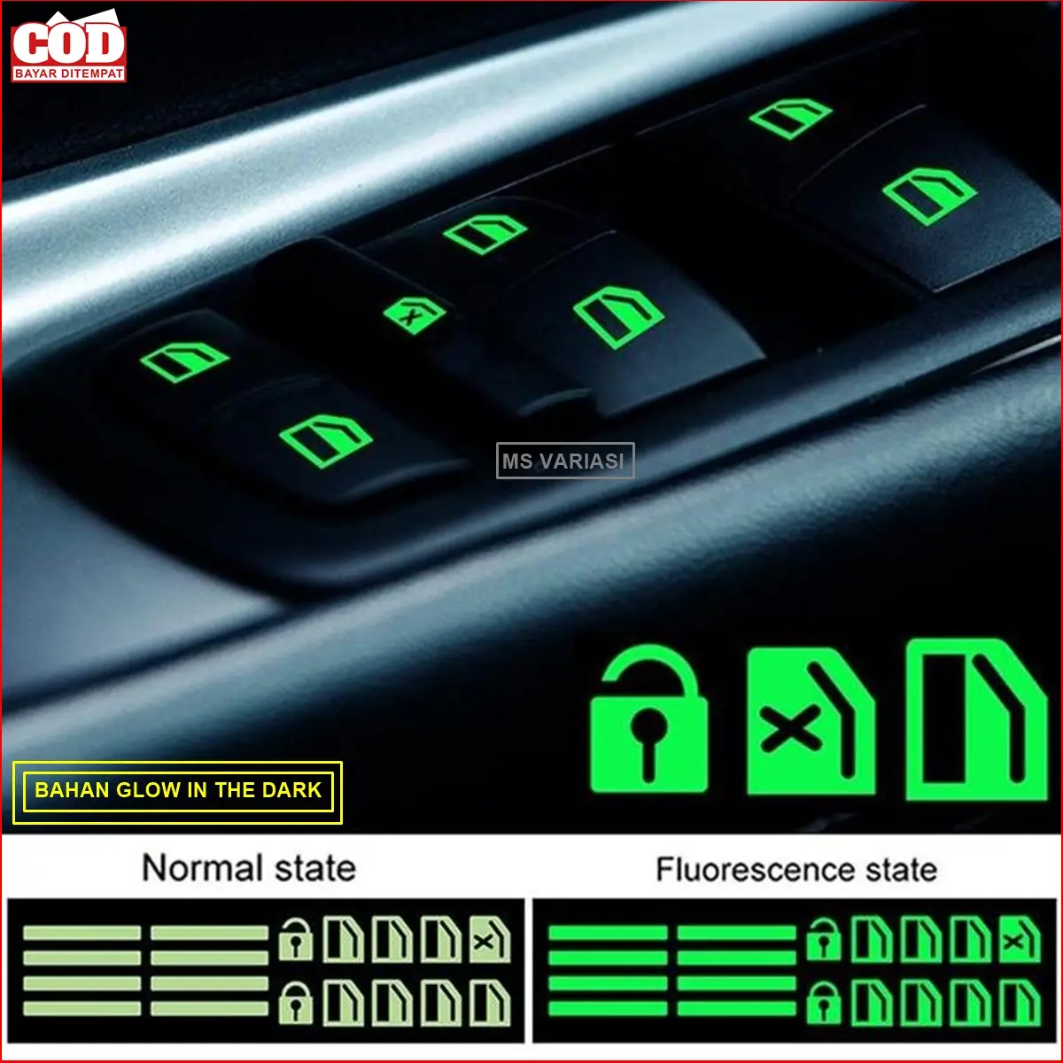 Stiker Tombol Pintu Mobil Saklar Switch Jendela Glow In The Dark Universal Car MS