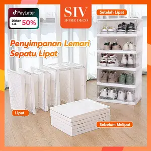 【Tidak Diperlukan Instalasi】SIV Rak Sepatu Tertutup Rak Sepatu Aesthetic Lipat Rak Sepatu Susun Plastik Lemari Sepatu Lipat