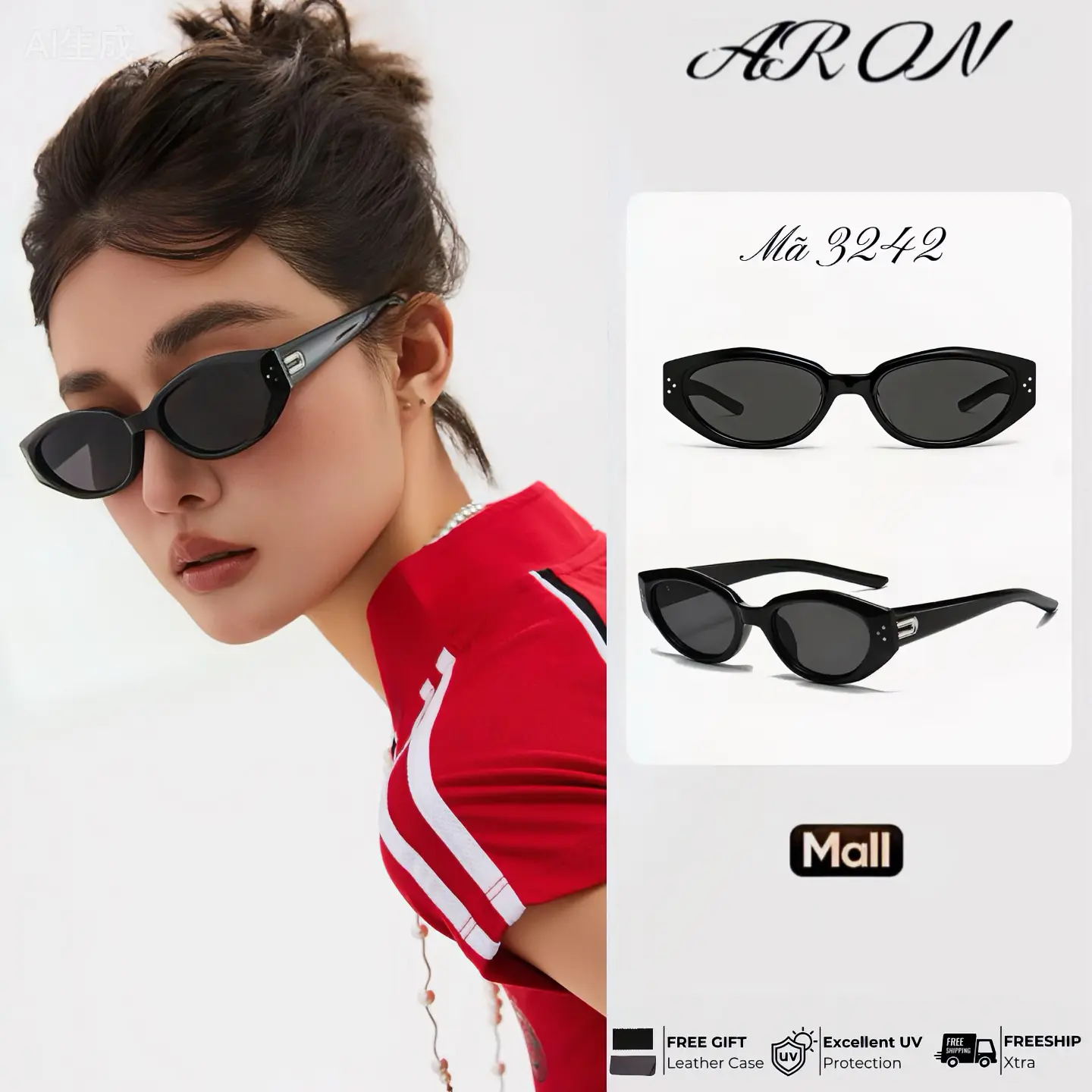 「ARON」Kính Râm Mắt Mèo 3242 Chống Tia UV Cổ Điển Dành Cho Phụ Nữ Và Nam Giới Bảo Vệ UV Cao Cấp Tặng Hộp Da Miễn Phí