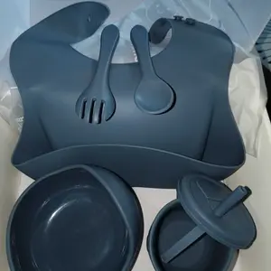 LAKOE 5in1 alat makan mpasi bayi /mangkuk set tempat makan anak / baby bib set/Hampers / Peralatan Makan Bayi Silicone Peralatan Makan Bayi Besar