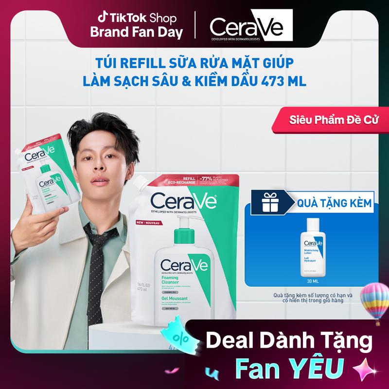 [DEAL HOT] Túi refill sữa rửa mặt giúp làm sạch sâu dành cho da thường và da dầu CeraVe Foaming Cleanser 473ML. Sữa rửa mặt tạo bọt làm sạch sâu dịu nhẹ và cung cấp độ ẩm cho da. Chăm sóc da_Sữa rửa mặt_Skincare cho Nam và Nữ_Cleansing