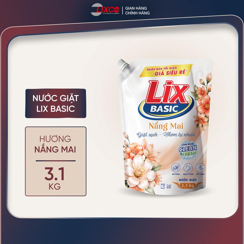 Nước Giặt Lix Basic Túi 3.1KG Hương Sương Mai/Nắng Mai Lưu Hương Nhẹ Nhàng 00417 00419
