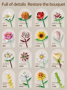 Mainan Blok Bangunan Bunga Kristal Buket Bunga Mawar/Lili/Tulip/Bunga Matahari