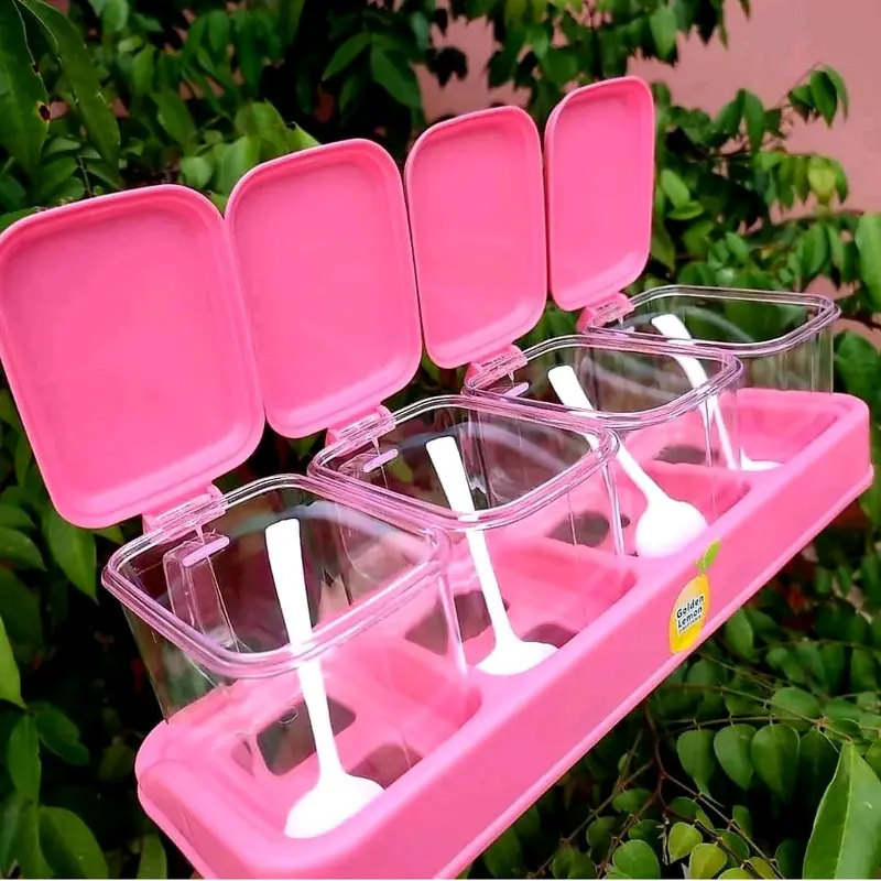 Tempat Bumbu Set 4 in 1 Wadah Bumbu Set Sekat 4 dengan Tutup dan Sendok Dapur Garam Kitchenware Salt 2