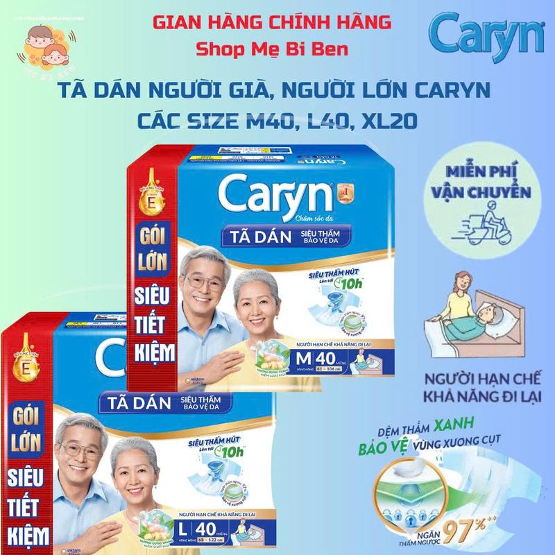   MUA 2 TẶNG TẤM LÓT L10  Combo 2 gói Tã Bỉm người già Caryn L40 M40 XL20 miếng gói tiết kiệm dành cho người hạn chế khả năng đi lại 