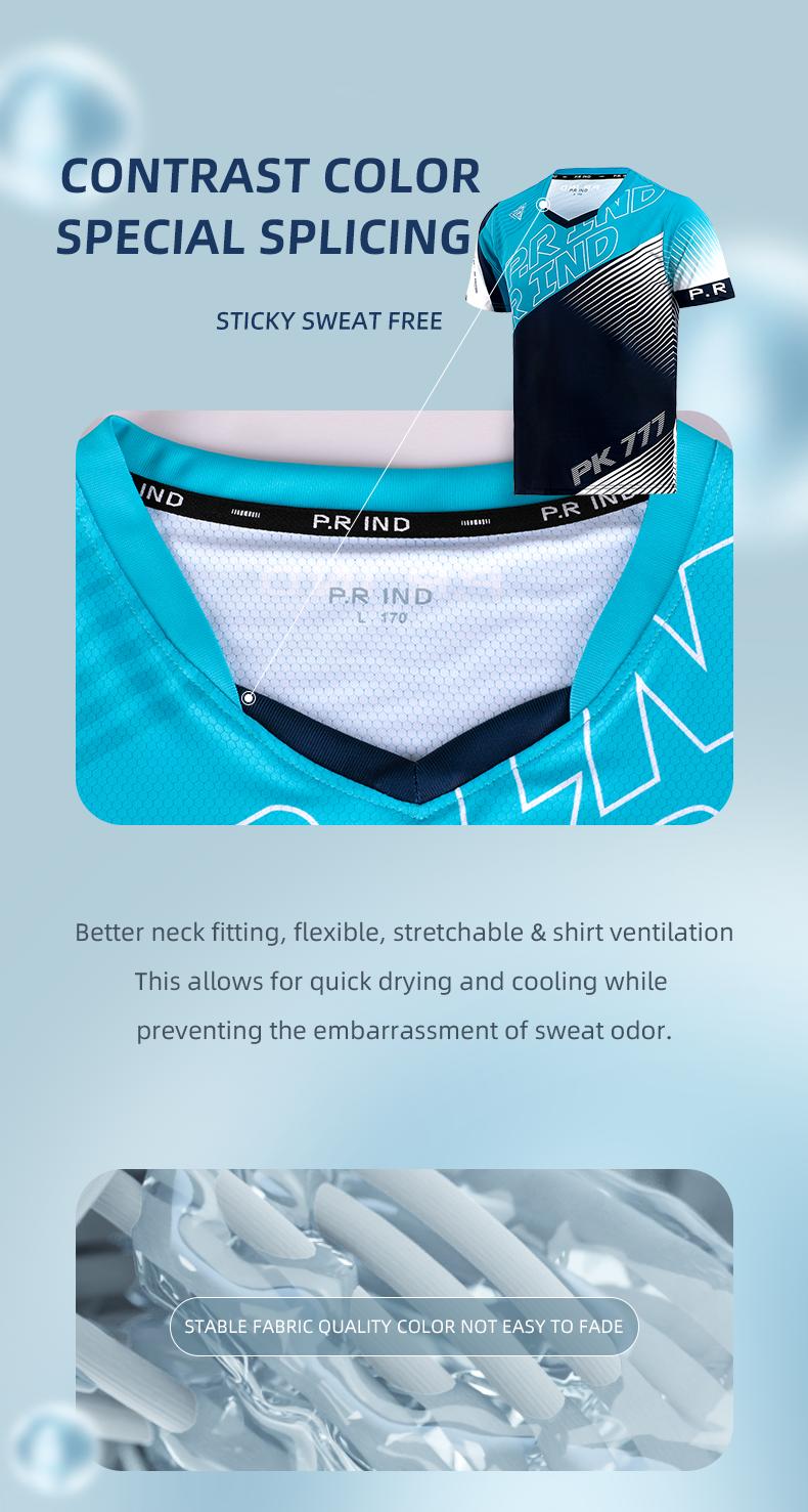 Product Introduction of 【DRY-FIT STYLE】Kaos Olahraga Badminton Gym Breathable Original PK777 - P.R IND Sports Jersey Training Shirt (Purui/PR) - Tiffany Green Black/Pink/Black White - S-3XL 7